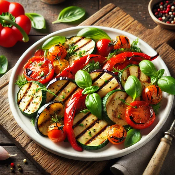 Assiette de salade de légumes grillés. recette minceur luxopuncture