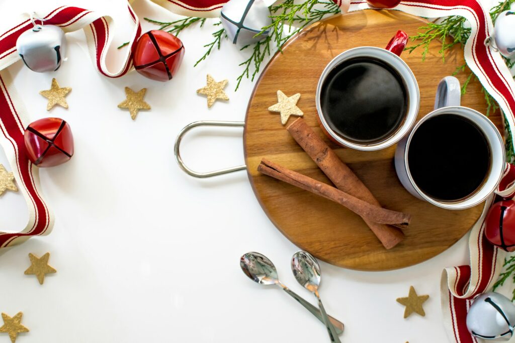 white ceramic mug on brown wooden chopping board