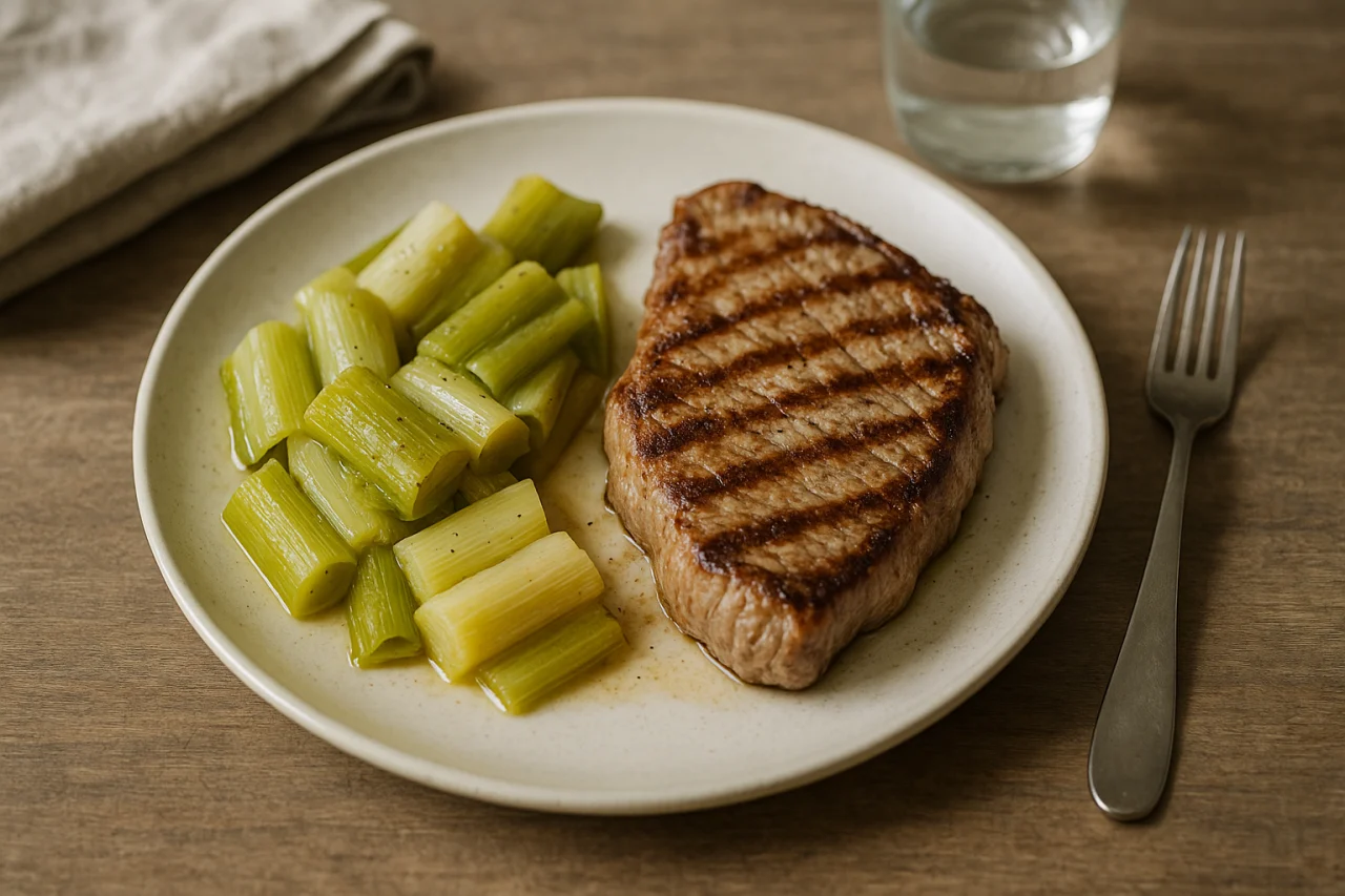 Veau grillé et poireaux