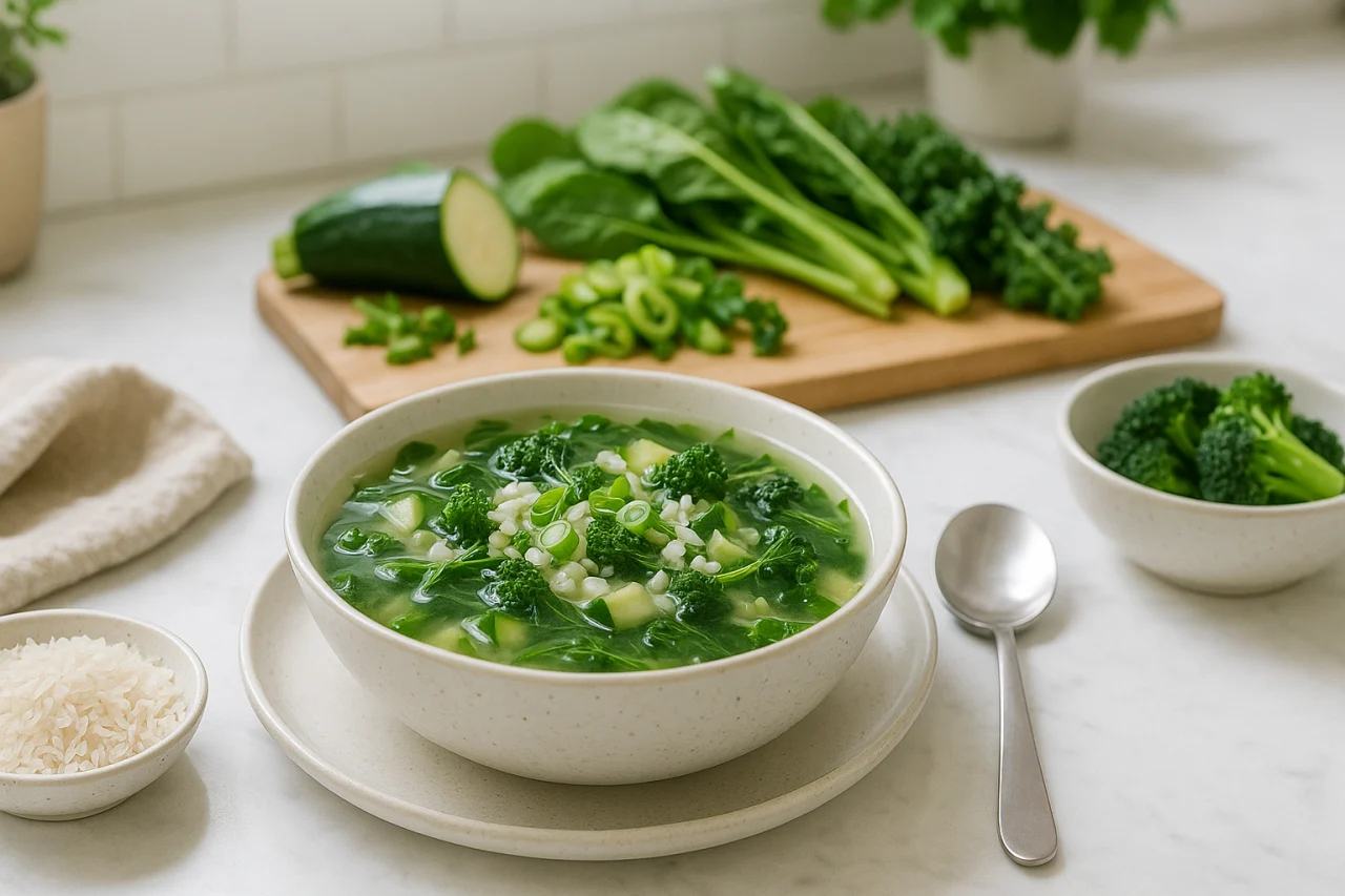 Soupe de riz et légumes verts